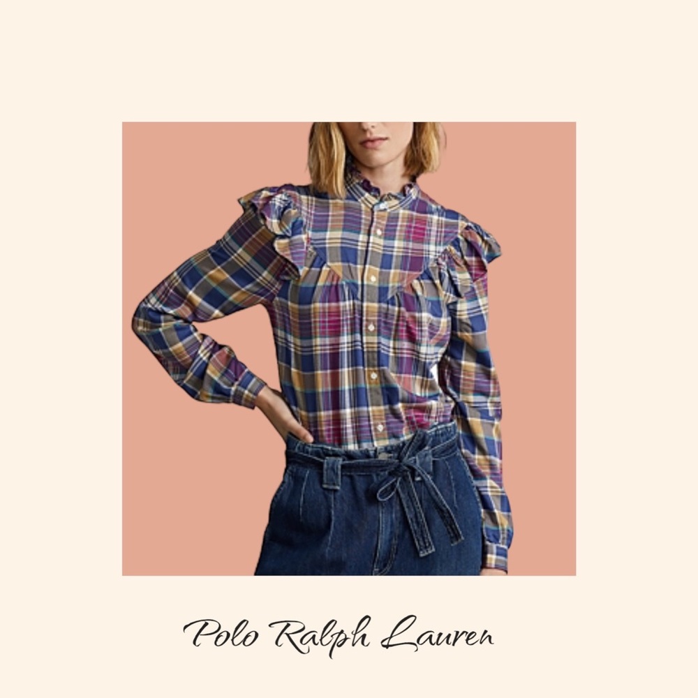 Fall Outfit Polo Ralph Lauren Plaid Vintage Inspired Ruffle Sleeve Shirt